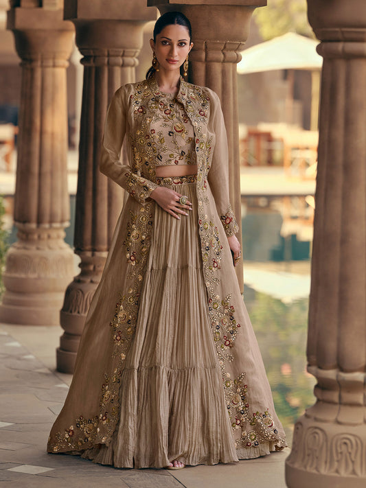 Sequins Work Jacket Style Georgette Lehenga