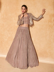 Woven Design Chinon Choli With Lehenga & Dupatta