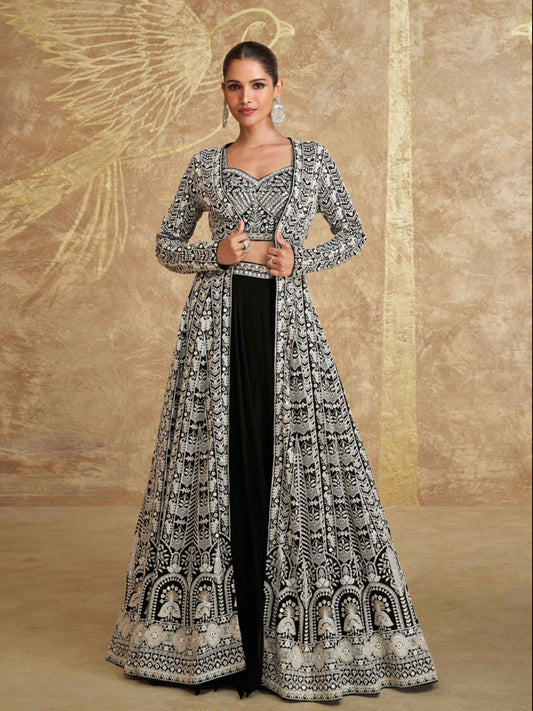 Sequins Work Jacket Style Georgette Lehenga