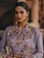 Embroidered Gerogette Choli & Lehenga With Jacket