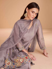 Embroidery Organza Kurta With Palazzo And Dupatta