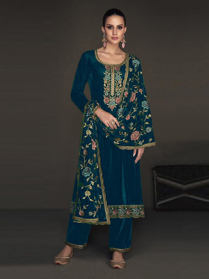 Printed Velvet Semi Stitched Suit