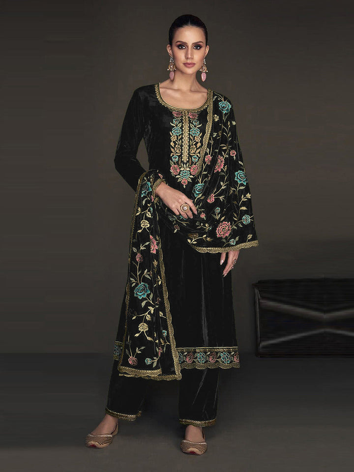Printed Velvet Semi Stitched Suit