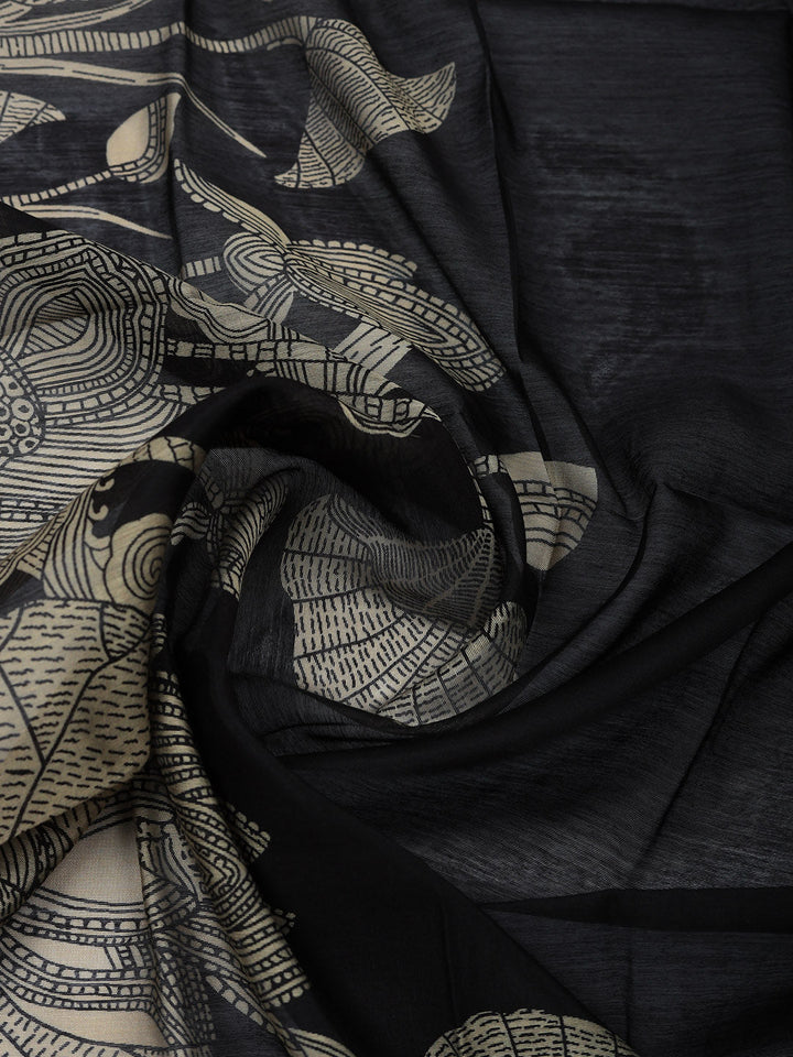 Printed Chanderi Unstitched Suit With Pant &amp; Dupatta