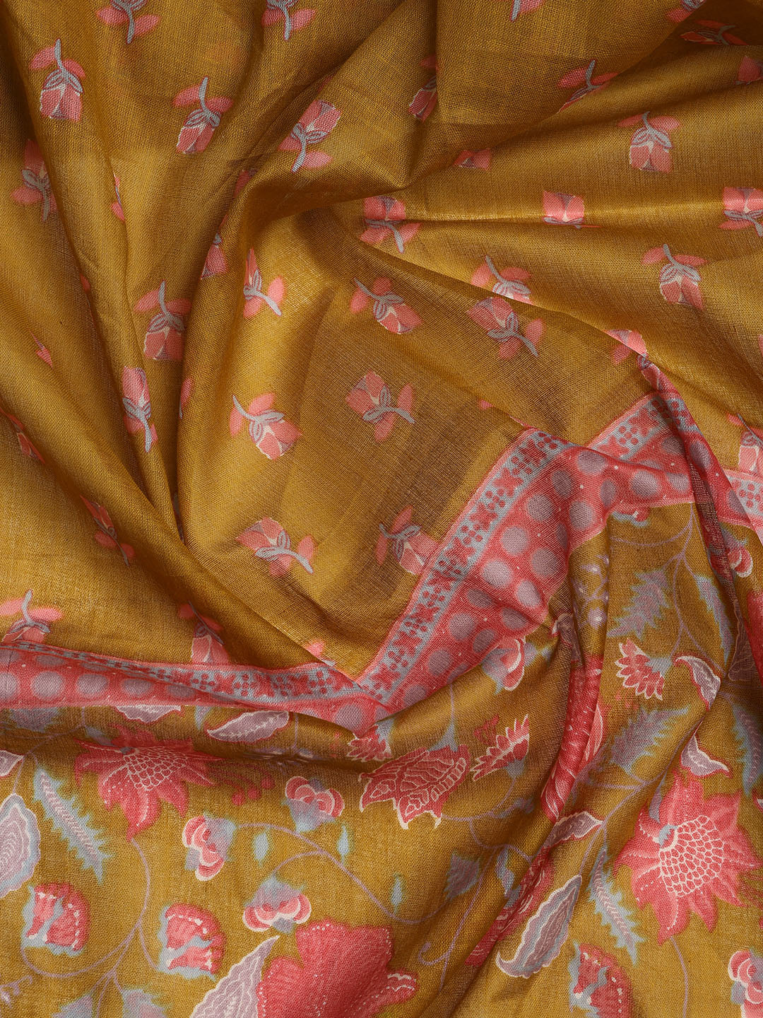 Printed Cotton Blend Unstitched Suit With Dupatta