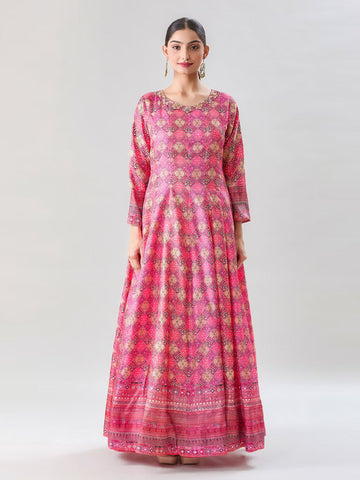 Floral Printed Anarkali Kurta With Legging & Dupatta