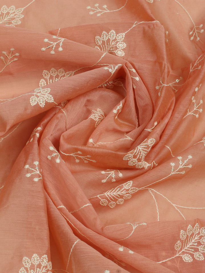 Embroidered Chanderi Unstitched Suit With Pant &amp; Dupatta