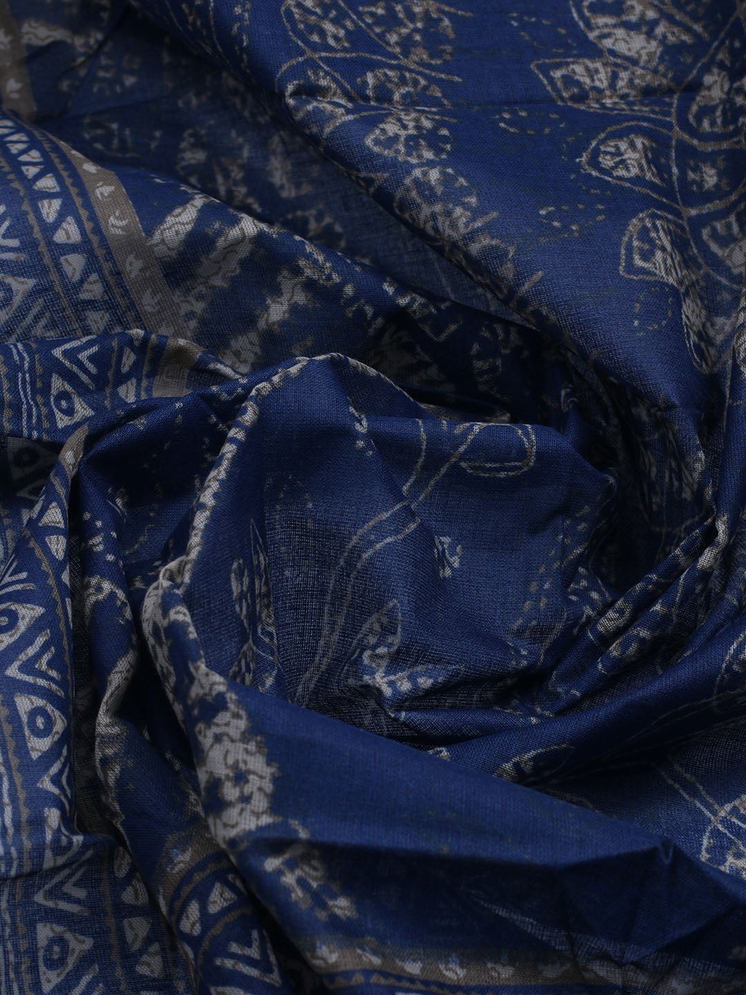 Patch Neck Cotton Blend Unstitched Suit With Dupatta