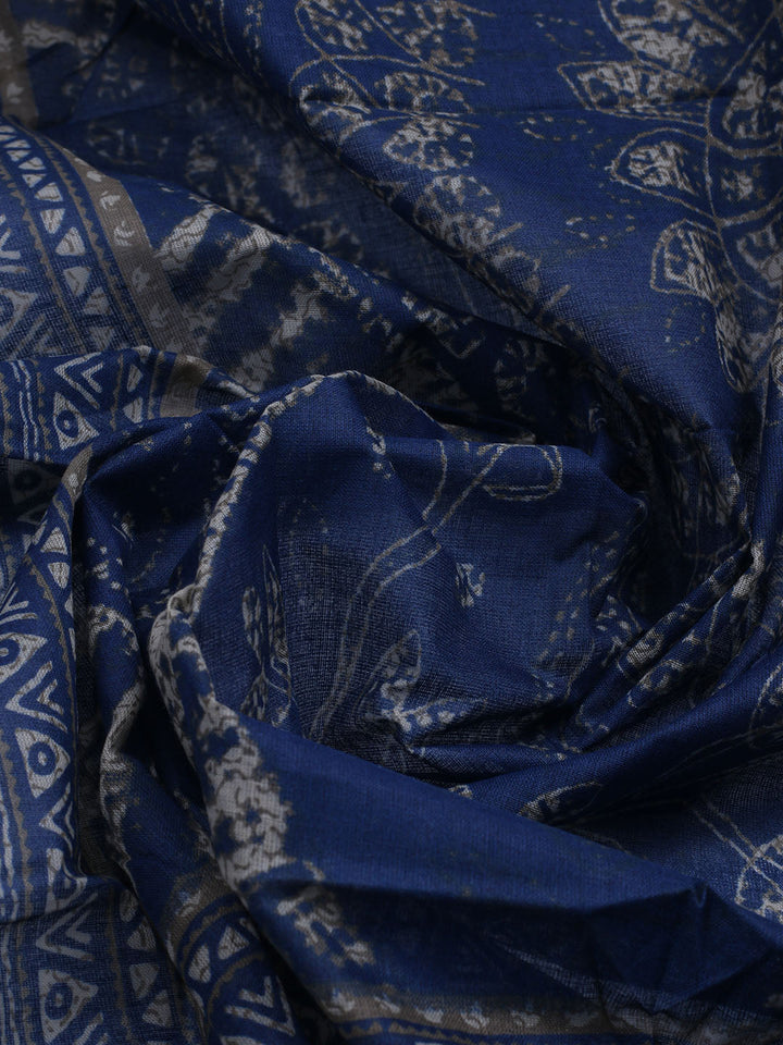Patch Neck Cotton Blend Unstitched Suit With Dupatta