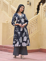 Printed Cotton Blend Kurta With Pants & Dupatta