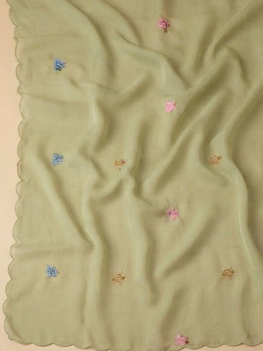 Pista-Green Chanderi Embroidered Unstitched Dress Material