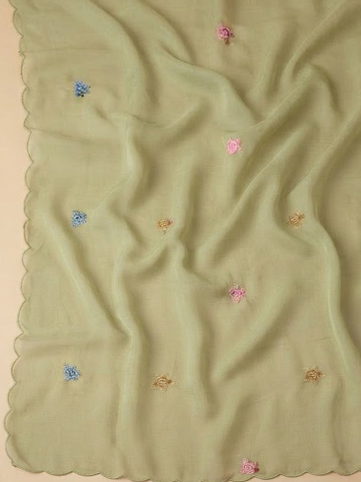 Pista-Green Chanderi Embroidered Unstitched Dress Material