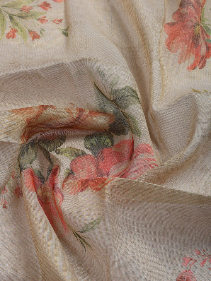 Printed Linen Blend Unstitched Suit With Pant &amp; Dupatta