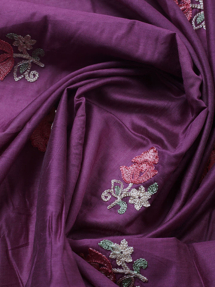 Embroidered Chanderi Unstitched Suit With Pant &amp; Dupatta