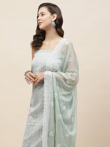 Booti Embroidered Organza Unstitched Suit Piece With Dupatta