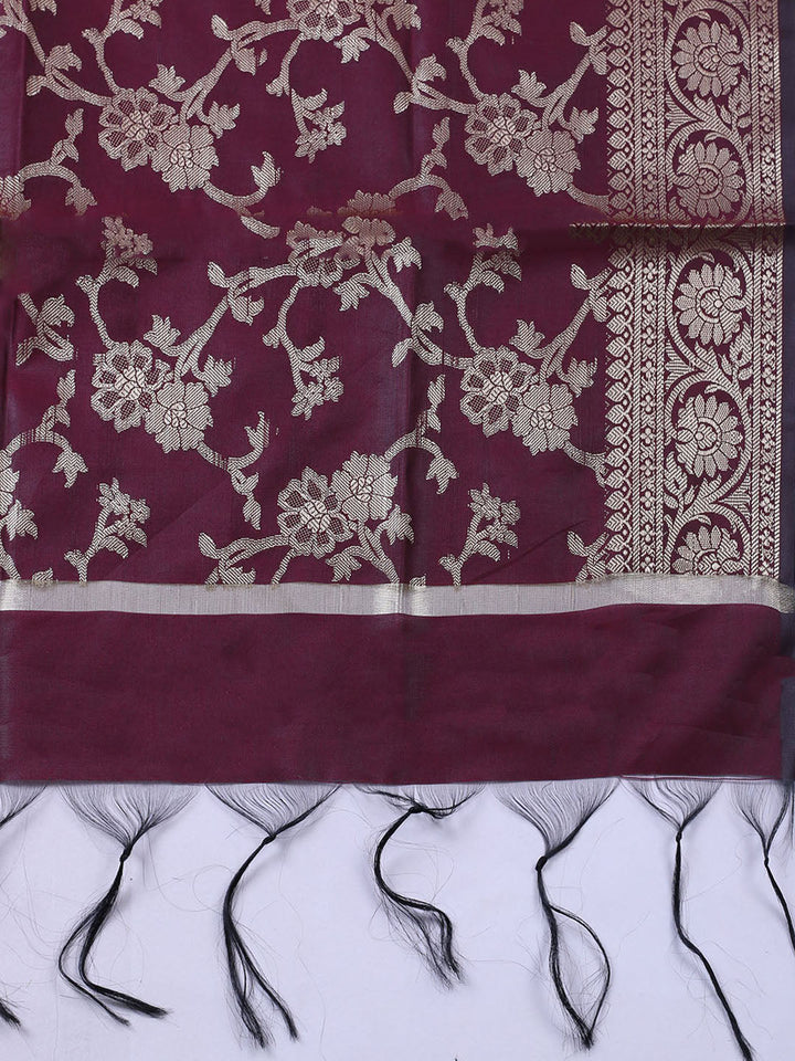 Banarasi Chanderi Unstitched Suit With Pant &amp; Dupatta