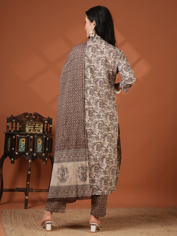 Printed Cotton Blend Kurta With Pant &amp; Dupatta