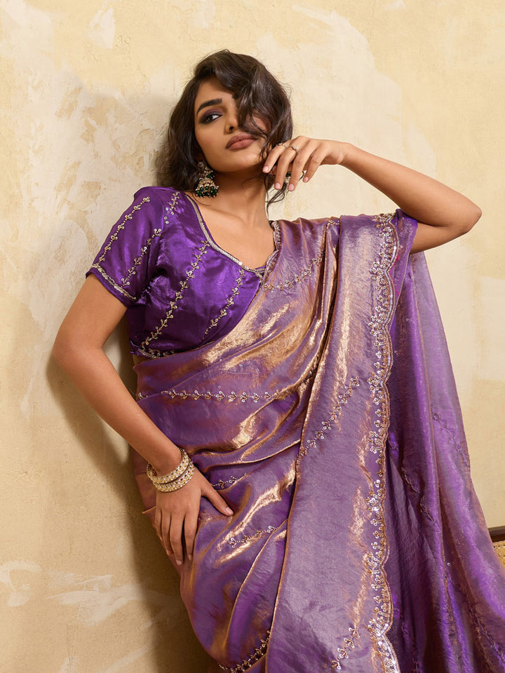Embroidered Satin Velvet Saree