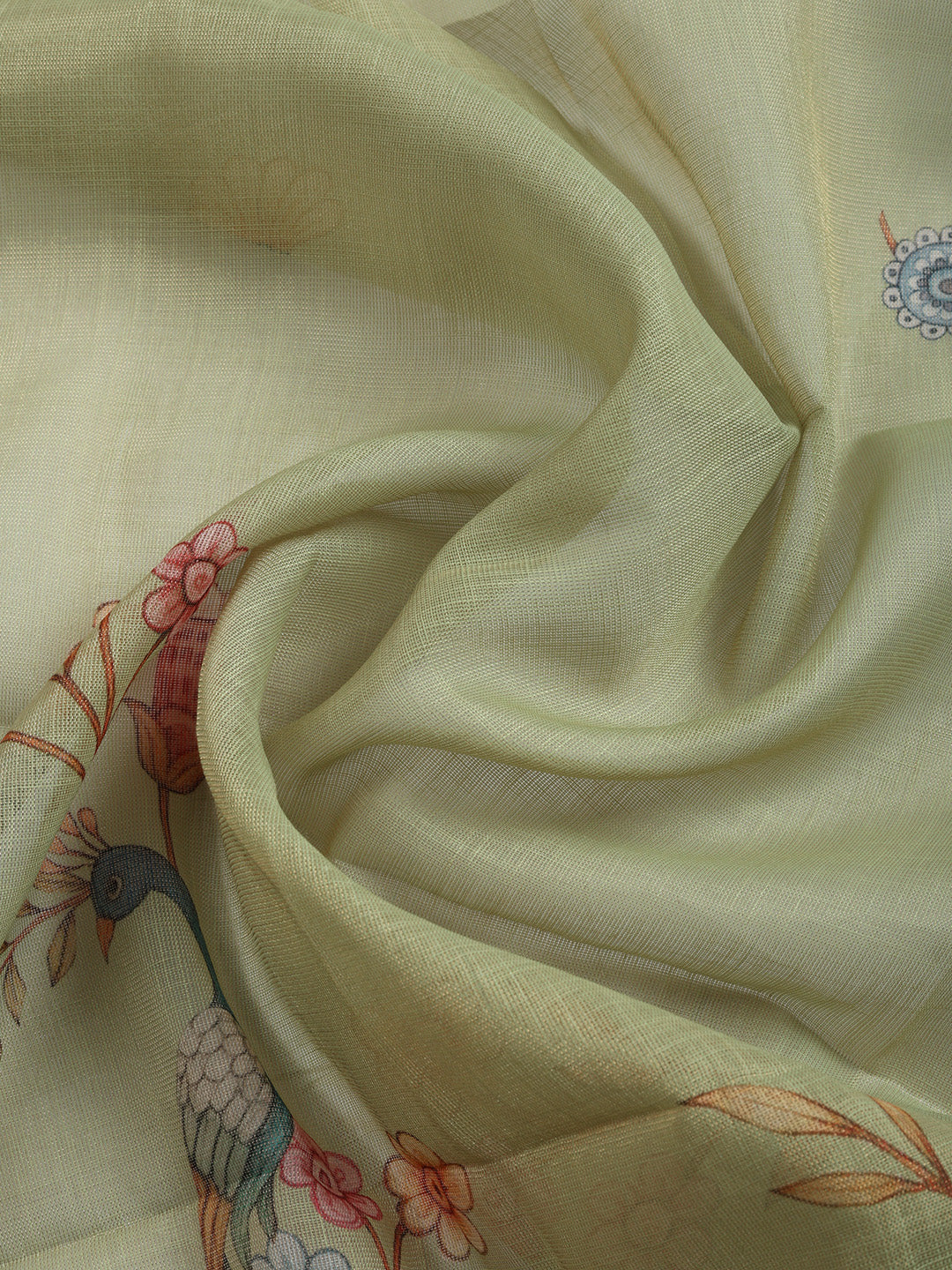 Printed Linen Blend Unstitched Suit With Pant &amp; Dupatta