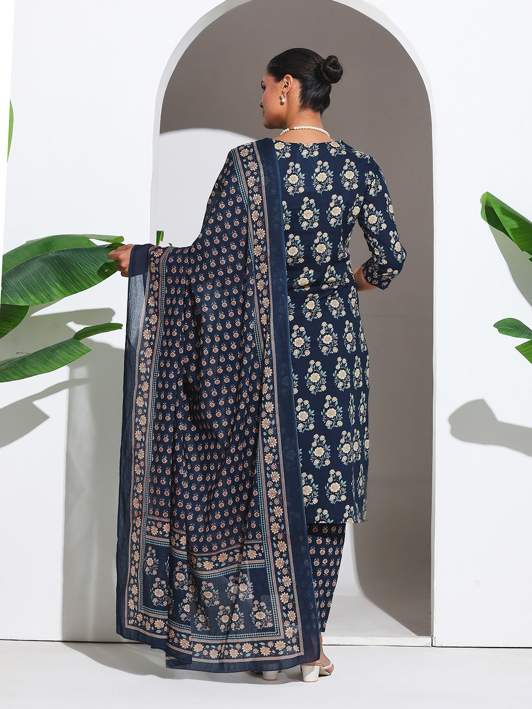 Printed Cotton Blend Kurta With Pant &amp; Dupatta