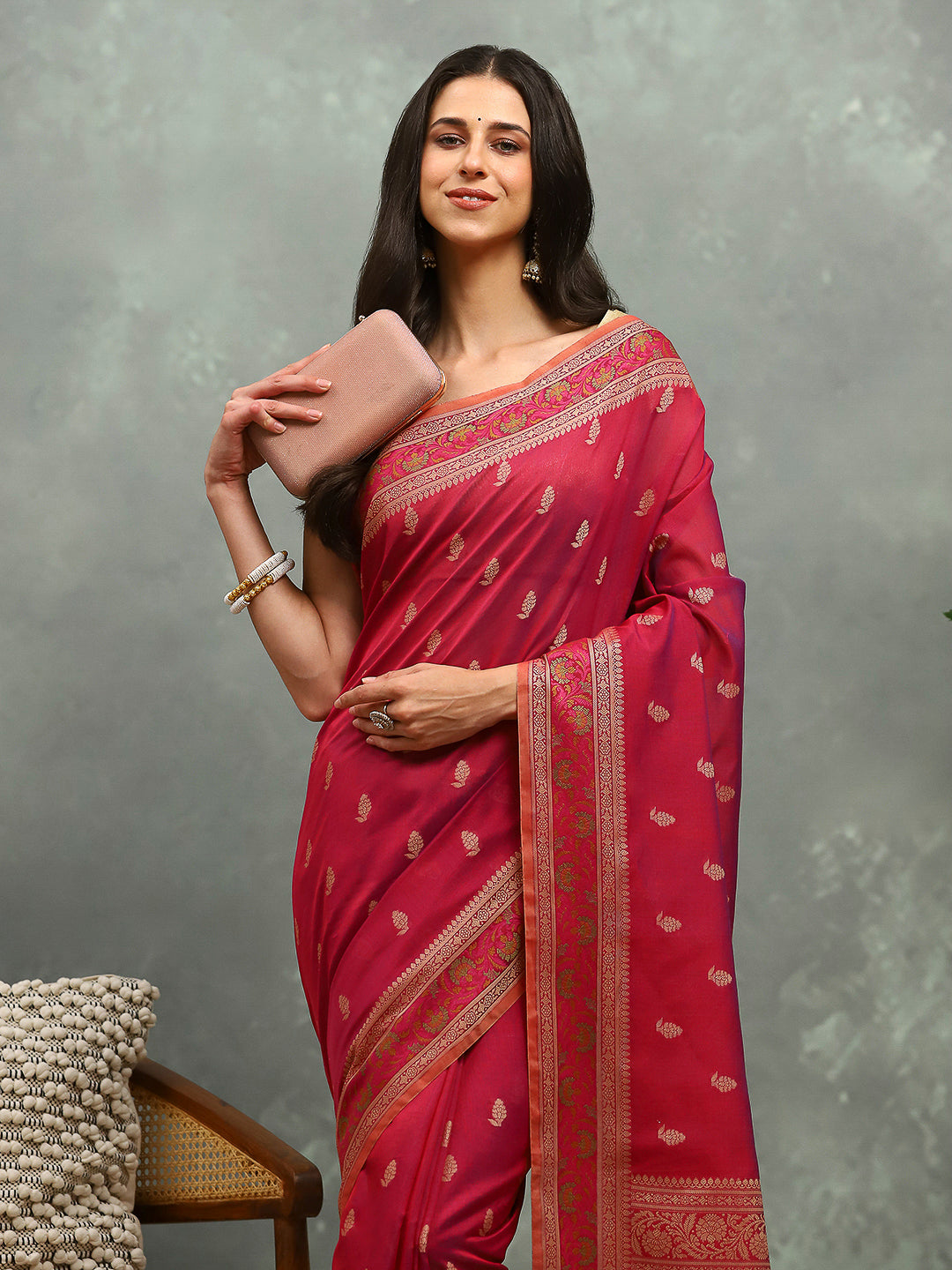 Resham Embroidered Cotton Blend Woven Saree