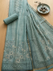 Embroidered Linen Blend Unstitched Suit With Pant & Dupatta
