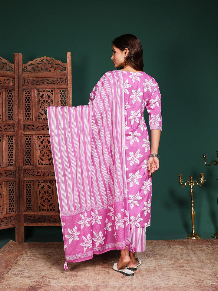 Printed Cotton Blend Kurta With Pant &amp; Dupatta