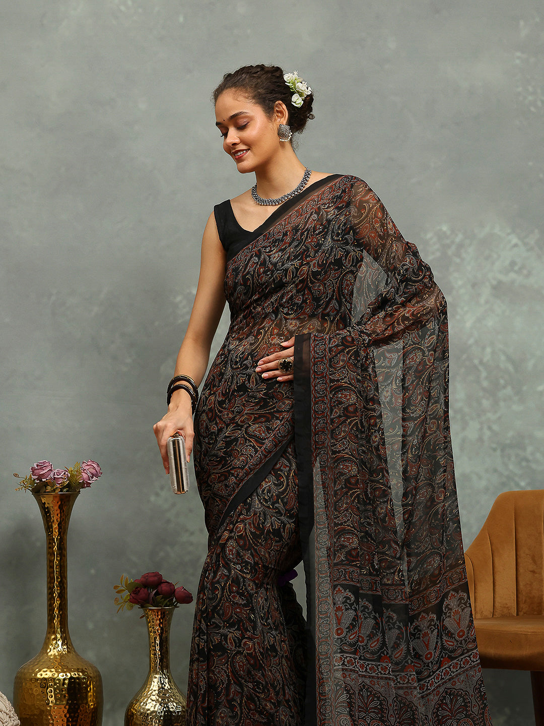Floral Printed Georgette Saree