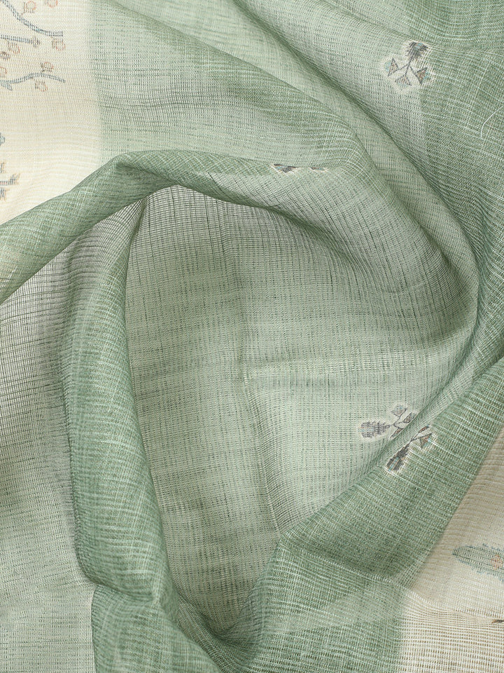 Printed Linen Blend Unstitched Suit With Pant &amp; Dupatta