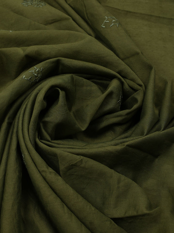 Embroidered Cotton Blend Unstitched Kurta With Pant &amp; Dupatta