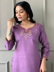 Resham Seqins Work Chanderi Kurta With Pant