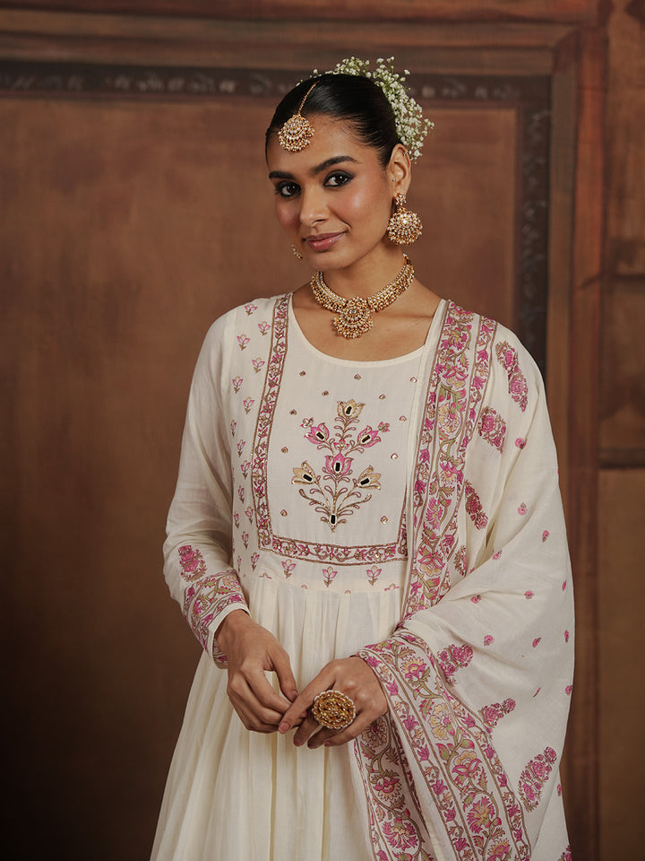 Woven Design Cotton Blend Kurta With Pant &amp; Dupatta