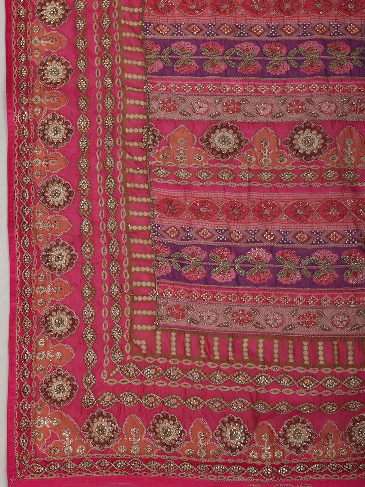 Printed &amp; Embellished Organza Saree