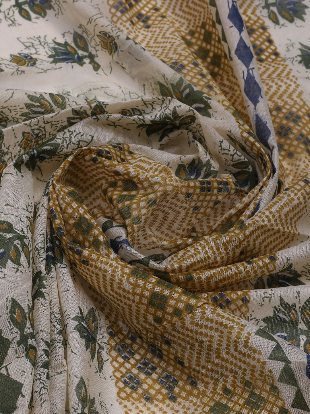 Printed Cotton Blend Unstitched Suit With Dupatta