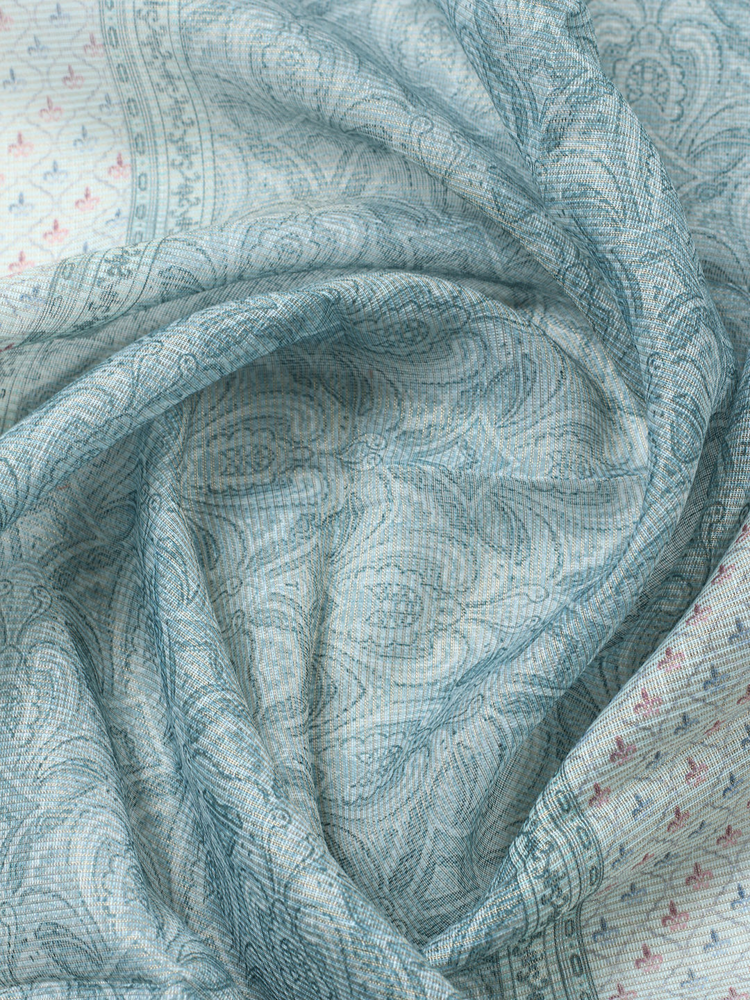 Printed Linen Blend Unstitched Suit With Pant &amp; Dupatta