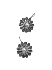 White Pearl Flower Oxidized Earring