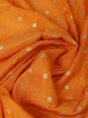 Embroidered Chanderi Cream-Orange Unstitched Suit With Pant & Dupatta
