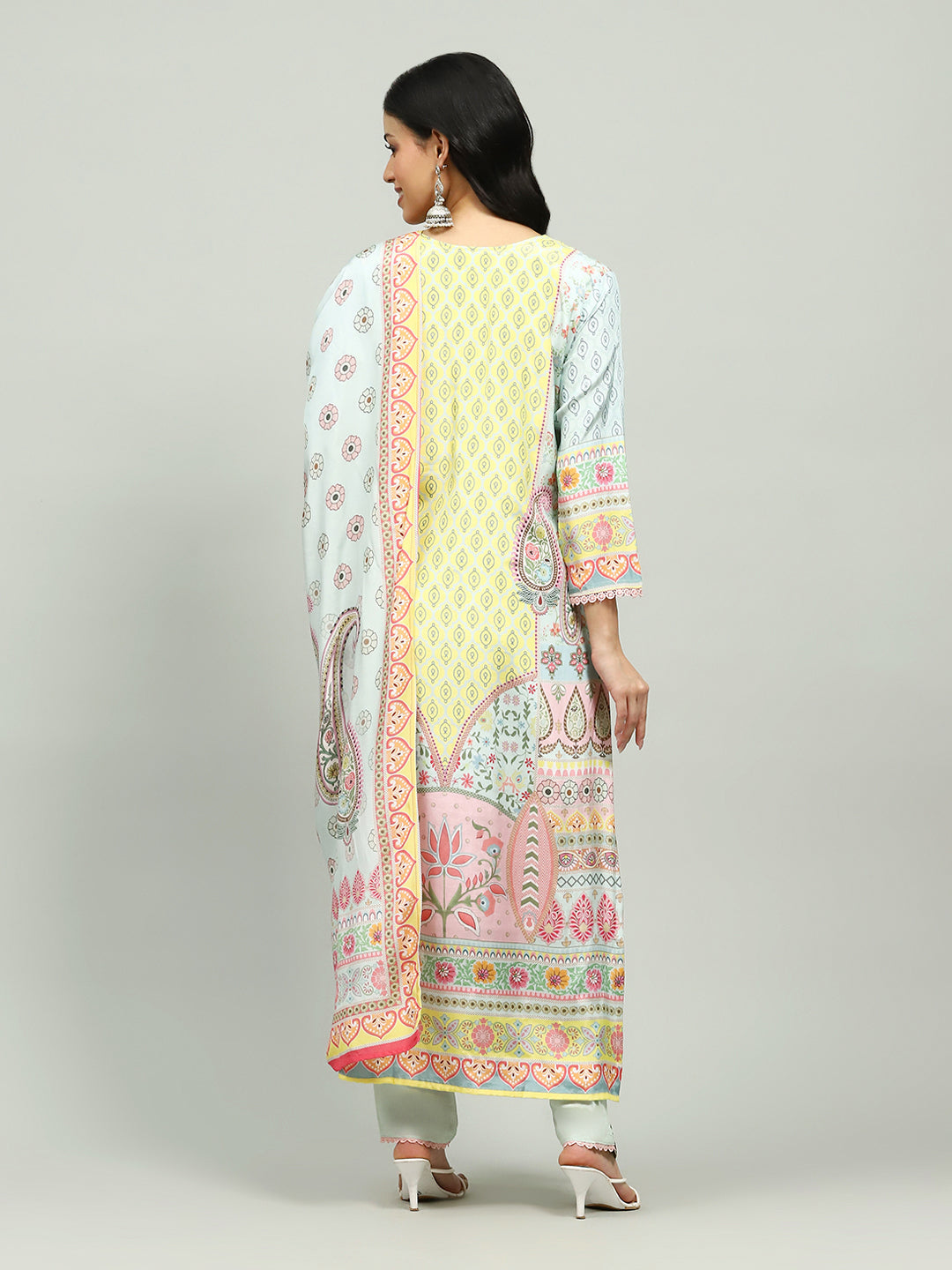 Printed Cotton Blend Kurta With Pants &amp; Dupatta