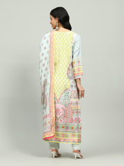 Printed Cotton Blend Kurta With Pants & Dupatta