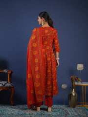 Printed Cotton Kurta With Pant & Dupatta