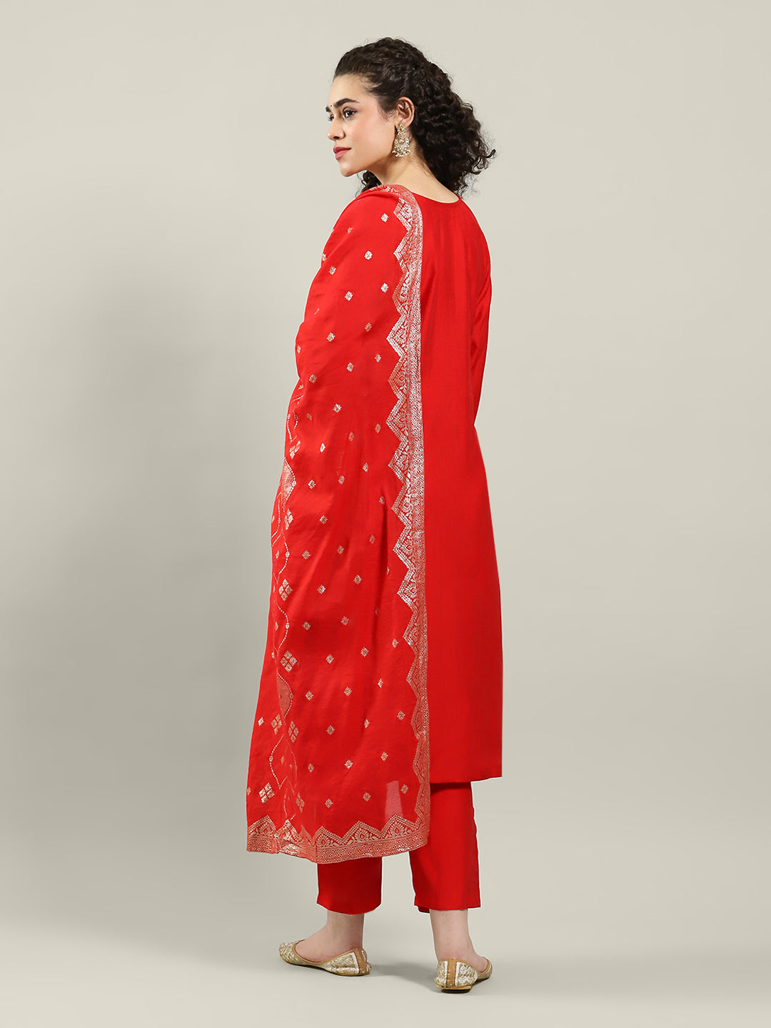 Printed Cotton Blend Kurta With Pants & Dupatta