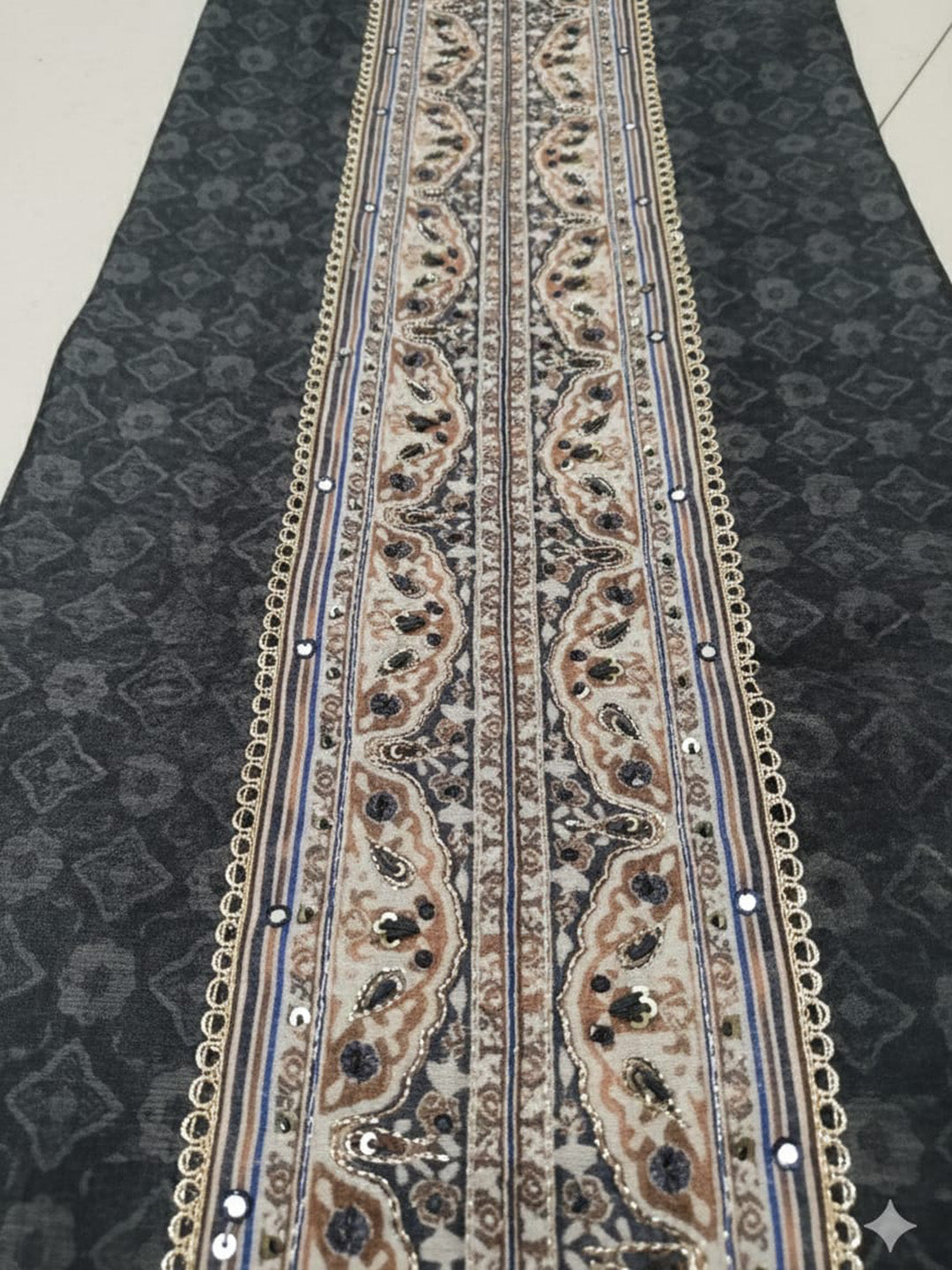 Printed Chanderi Unstitched Suit With Pant &amp; Dupatta