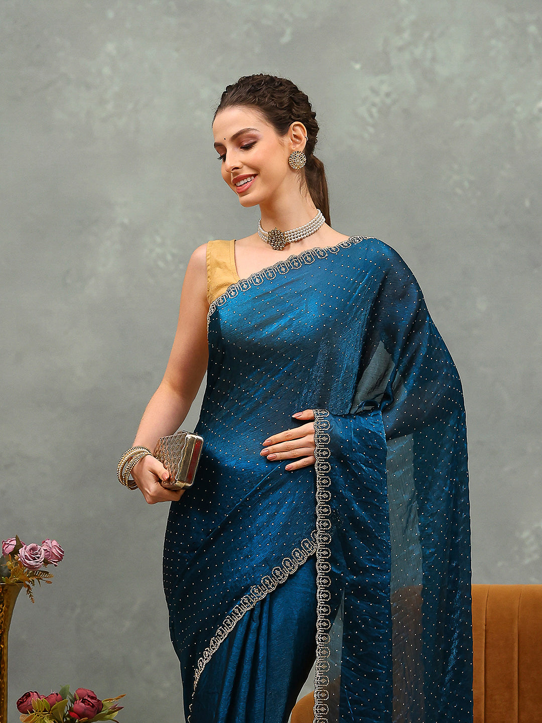 Embroidered Chiffon Saree