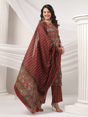 Printed Cotton Blend Kurta With Pants & Dupatta