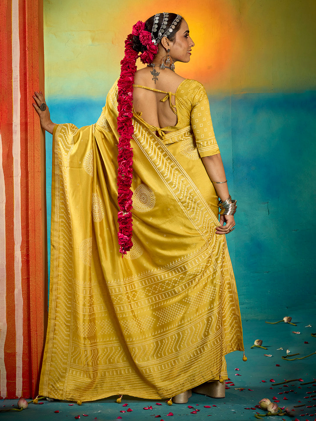 Abstract Print Art Silk Saree