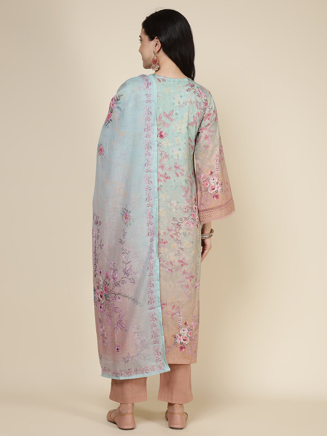 Printed Cotton Blend Kurta With Pants &amp; Dupatta