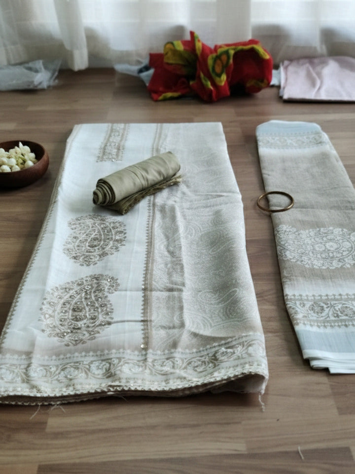 Printed Cotton Blend Unstitched Suit With Pant &amp; Dupatta