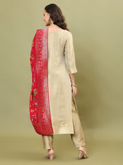 Woven Tissue Kurta With Pants & Dupatta