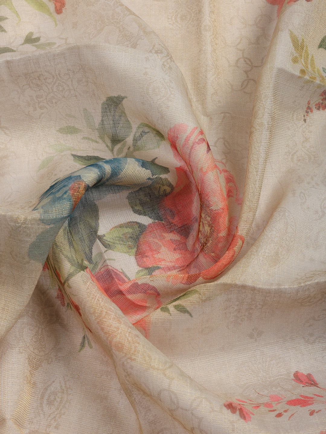 Printed Linen Blend Unstitched Suit With Pant &amp; Dupatta