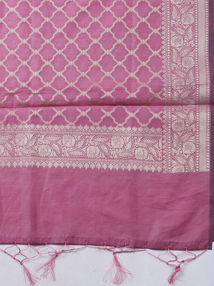 Banarasi Chanderi Unstitched Suit With Pant &amp; Dupatta